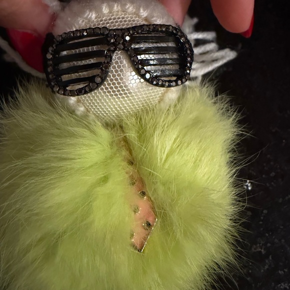 Fluffy Lime Green Keychain with Sunglasses - Picture 7 of 10